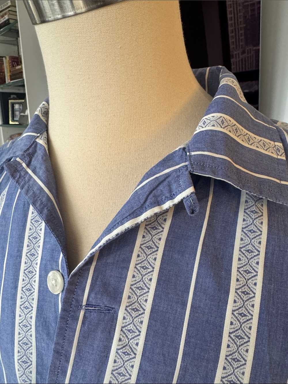 Todd Snyder Blue Jacquard Stripe Leisure Shirt - Picture 2 of 7